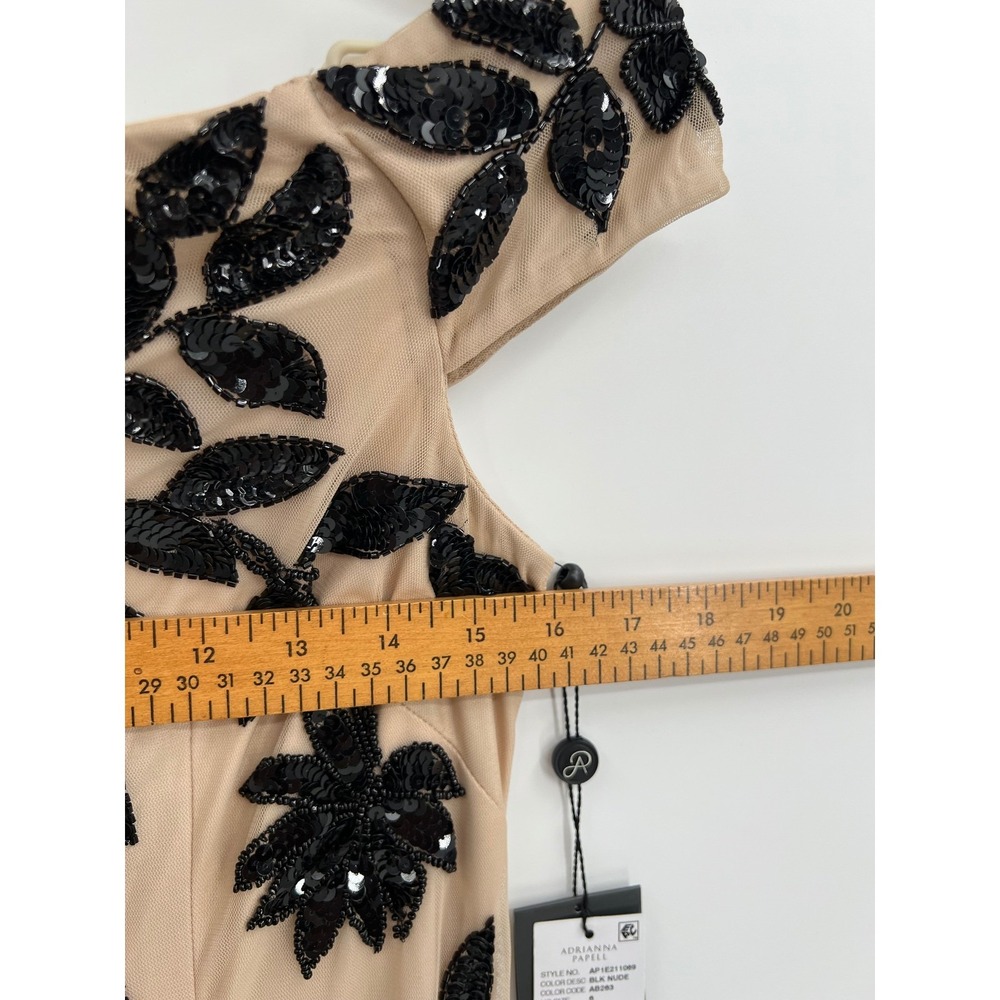 NWT Adrianna Papell Beaded Mesh Column Gown Black Nude Floral Size 6 — MSRP $329 - Picture 10 of 11